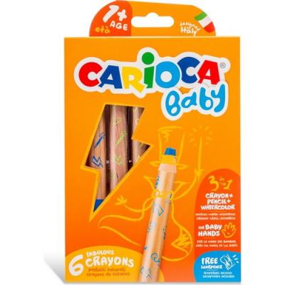 Carioca 3 in 1 Jumbo Bebek Ahşap Gövdeli 6'li Boya Kalemi